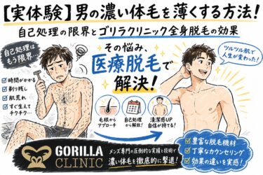 【実体験】男の濃い体毛を薄くする方法！自己処理の限界とゴリラクリニック全身脱毛の効果